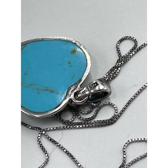 Sterling silver 925K Thai Turquoise‎ Polished Marcasite Heart Pendant Necklace - Picture 12 of 16